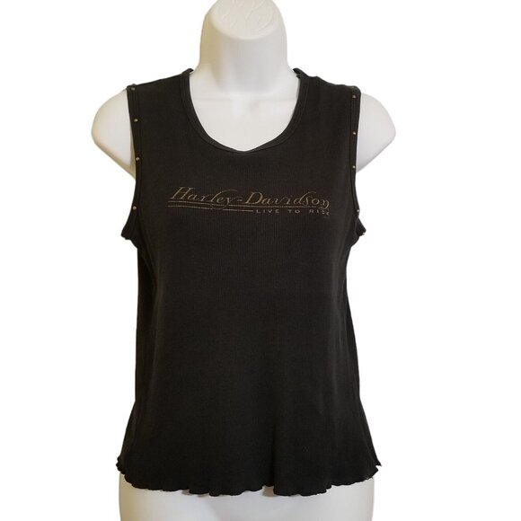 Vintage Harley Davidson Crop Tank Top Black Tag Size M Daytona Beach - Picture 2 of 12